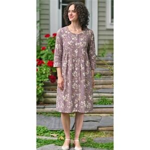 April Cornell Womens Purple Floral Cotton Button Up Babydoll Tunic Top Medium